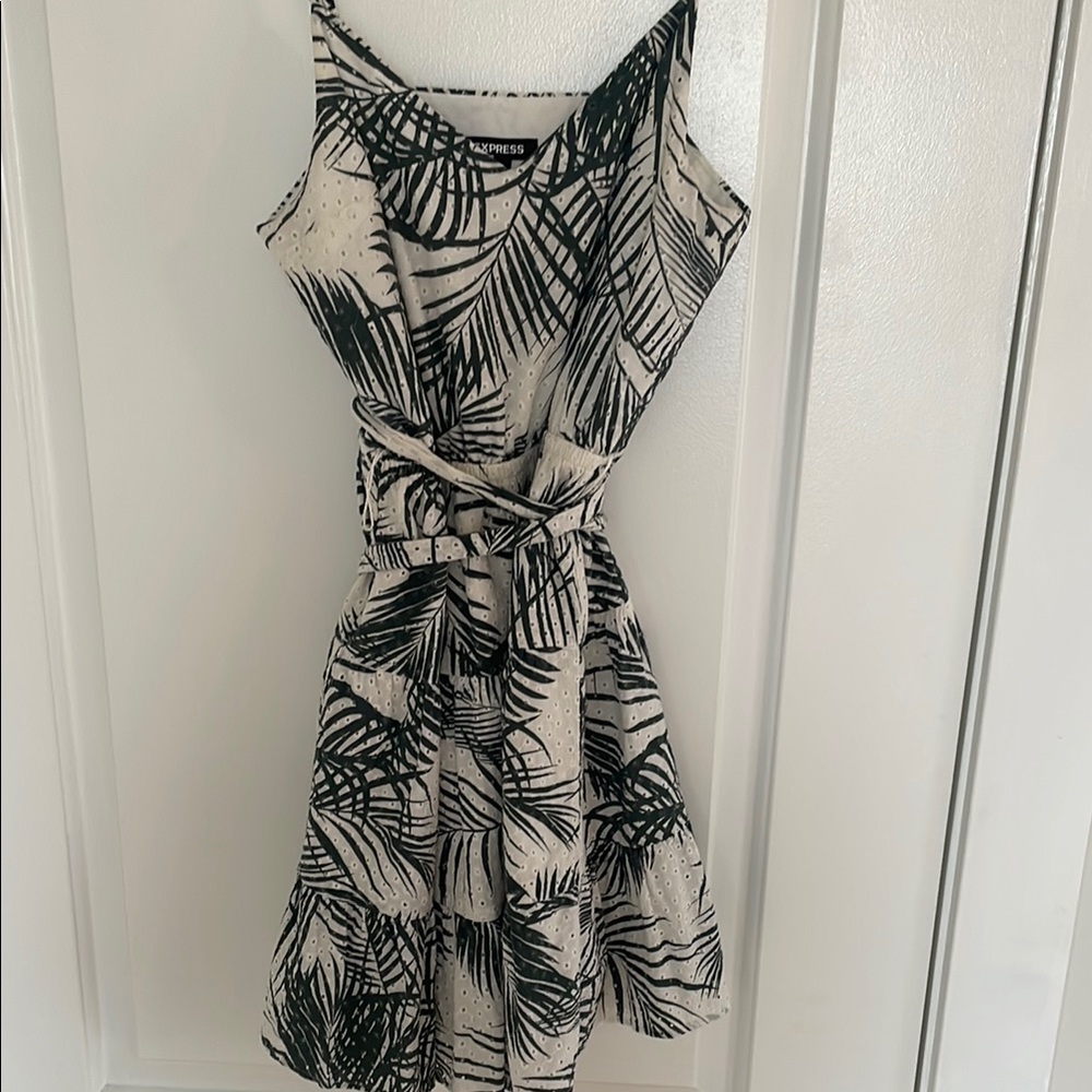 Express Green and  White Leaf Print Dress